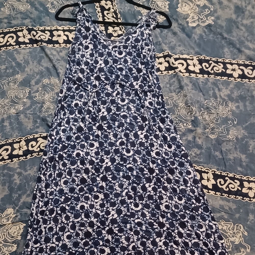 Blue and White Maxi Spaghetti Strap Sundress
